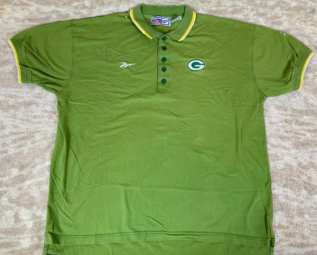 VTG Green Bay Packers Reebok NFL Proline Embroidered Polo Golf Shirt XL Green