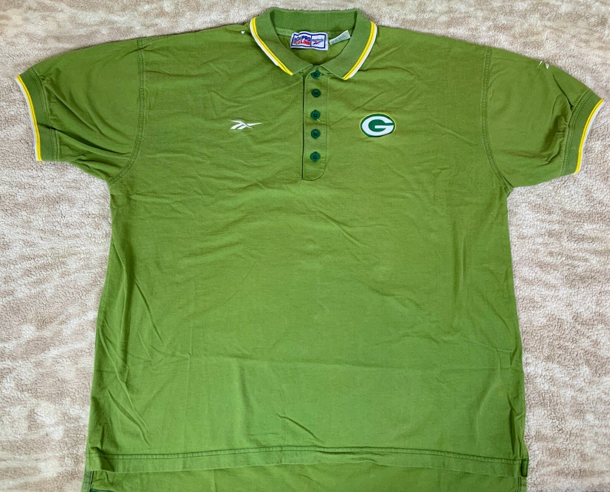 VTG Green Bay Packers Reebok NFL Proline Embroidered Polo Golf Shirt XL Green