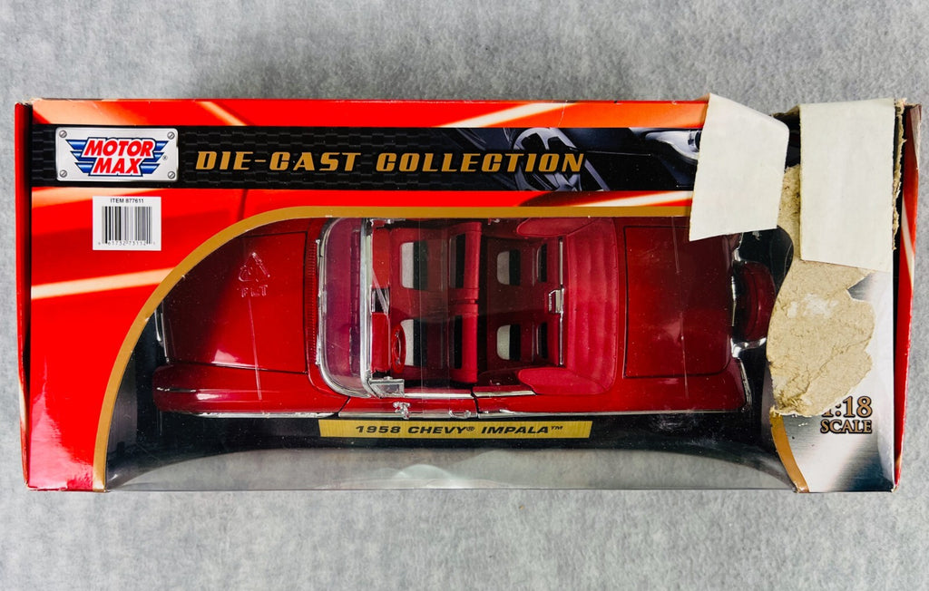 🇺🇸MOTOR MAX 1958 Chevrolet Impala Convertible Black with Red Interior 1/18🇺🇸