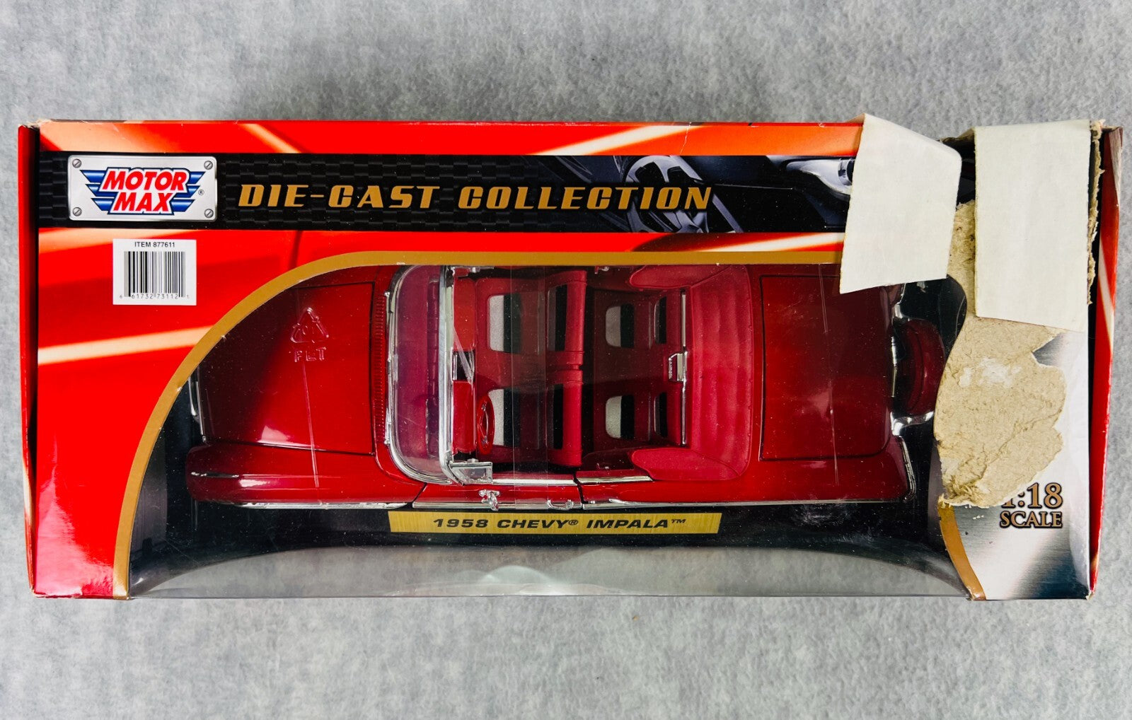 🇺🇸MOTOR MAX 1958 Chevrolet Impala Convertible Black with Red Interior 1/18🇺🇸