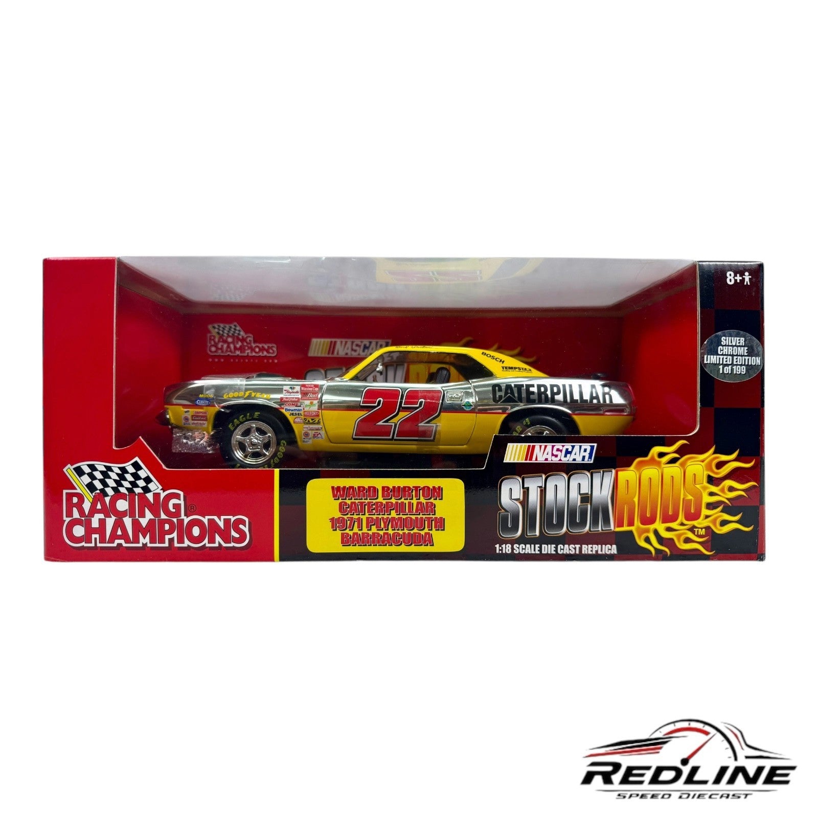 🔥Racing Champions Ward Burton Caterpillar1971 Plymouth Barracuda CHASE 1:18 B3