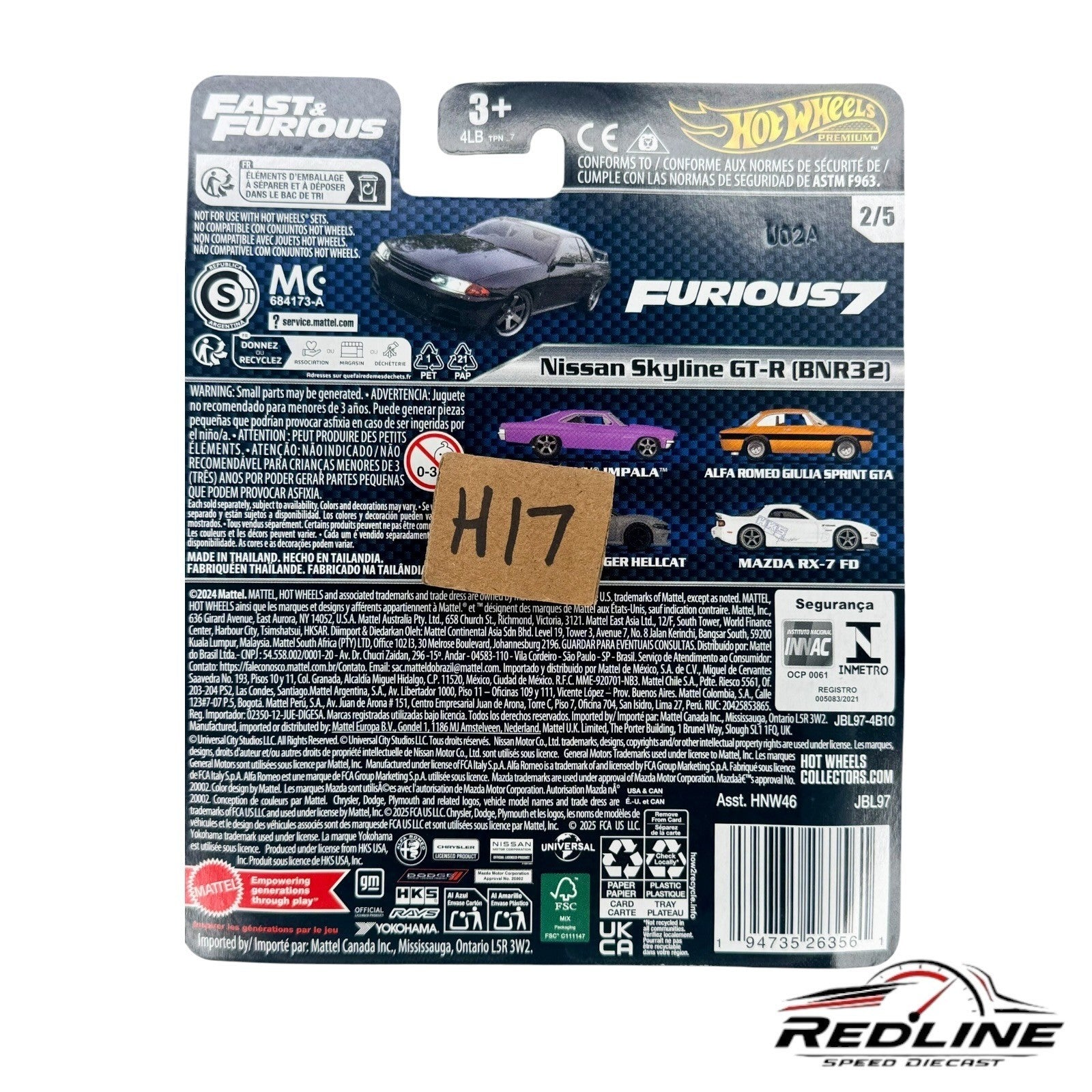 🎌🎌Hot Wheels Fast & Furious Nissan Skyline GT-R BNR32 BLACK H17🎌🎌