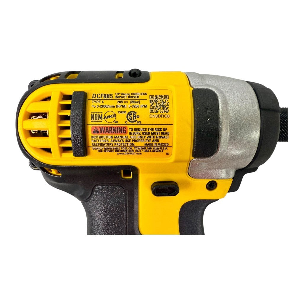 New DEWALT DCF885B 20v MAX 1/4 in. Impact Driver Black/Yellow (Tool Only)
