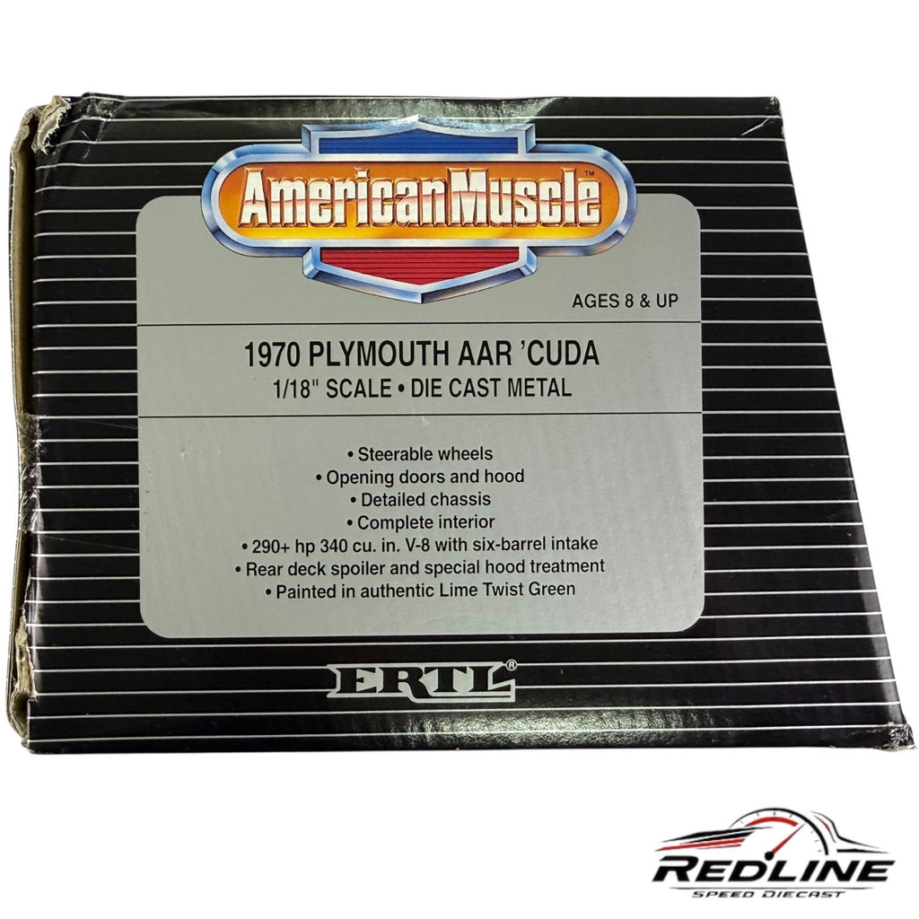 🇺🇸Ertl American Muscle 1970 Plymouth AAR 'Cuda Green 1:18 B2🇺🇸