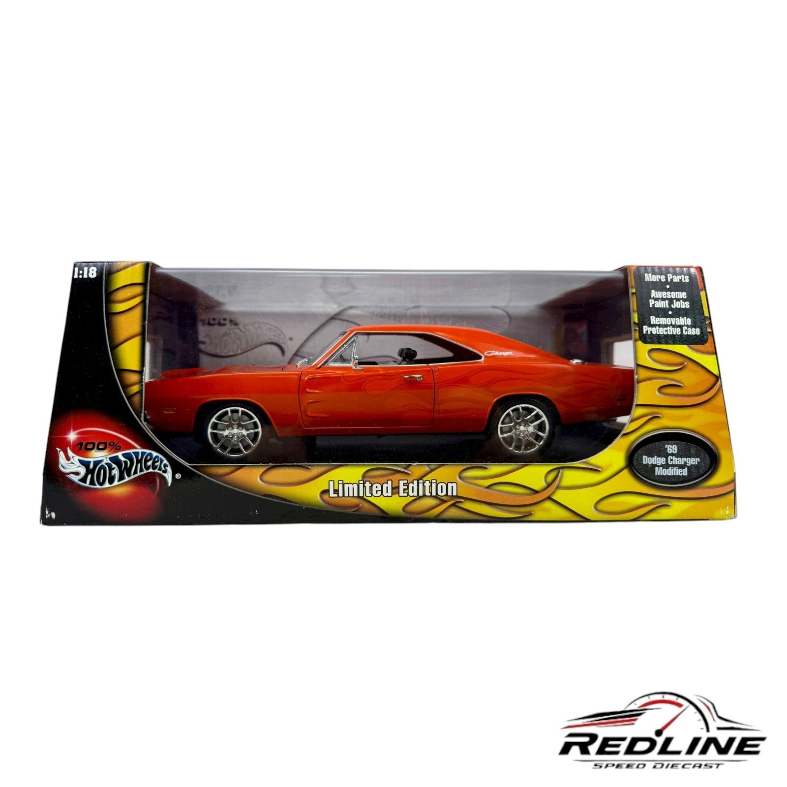 🇺🇸🇺🇸Hot Wheels 100% 1969 Dodge Charger Flames Modified 1:18 AH🇺🇸🇺🇸