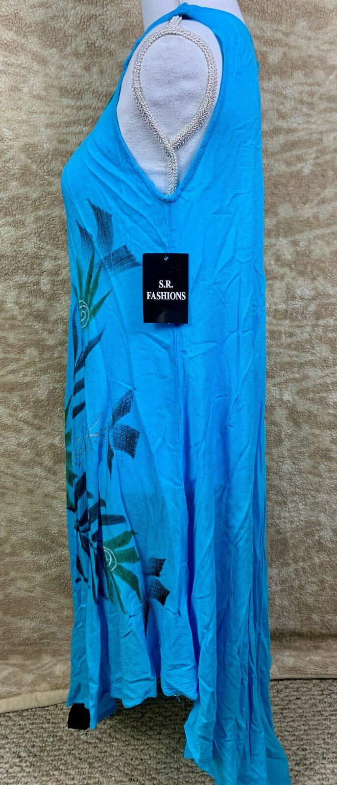 ****SR FASHIONS WOMENS DRESS BLUE WITH FLORAL DESIGN NEW WITH TAGS FREE SIZE****