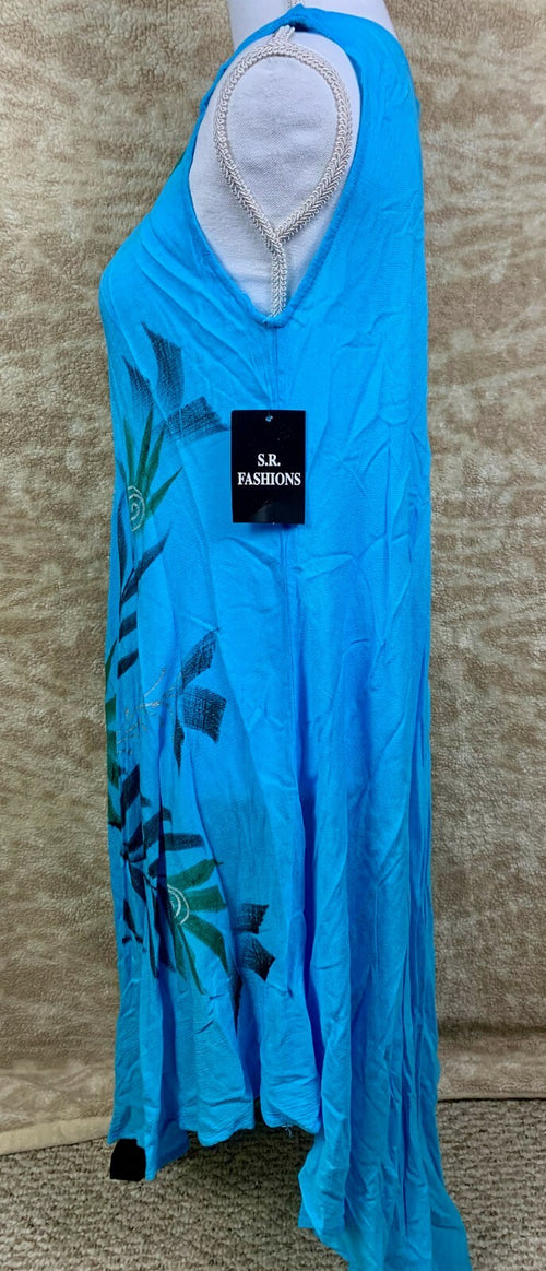 ****SR FASHIONS WOMENS DRESS BLUE WITH FLORAL DESIGN NEW WITH TAGS FREE SIZE****