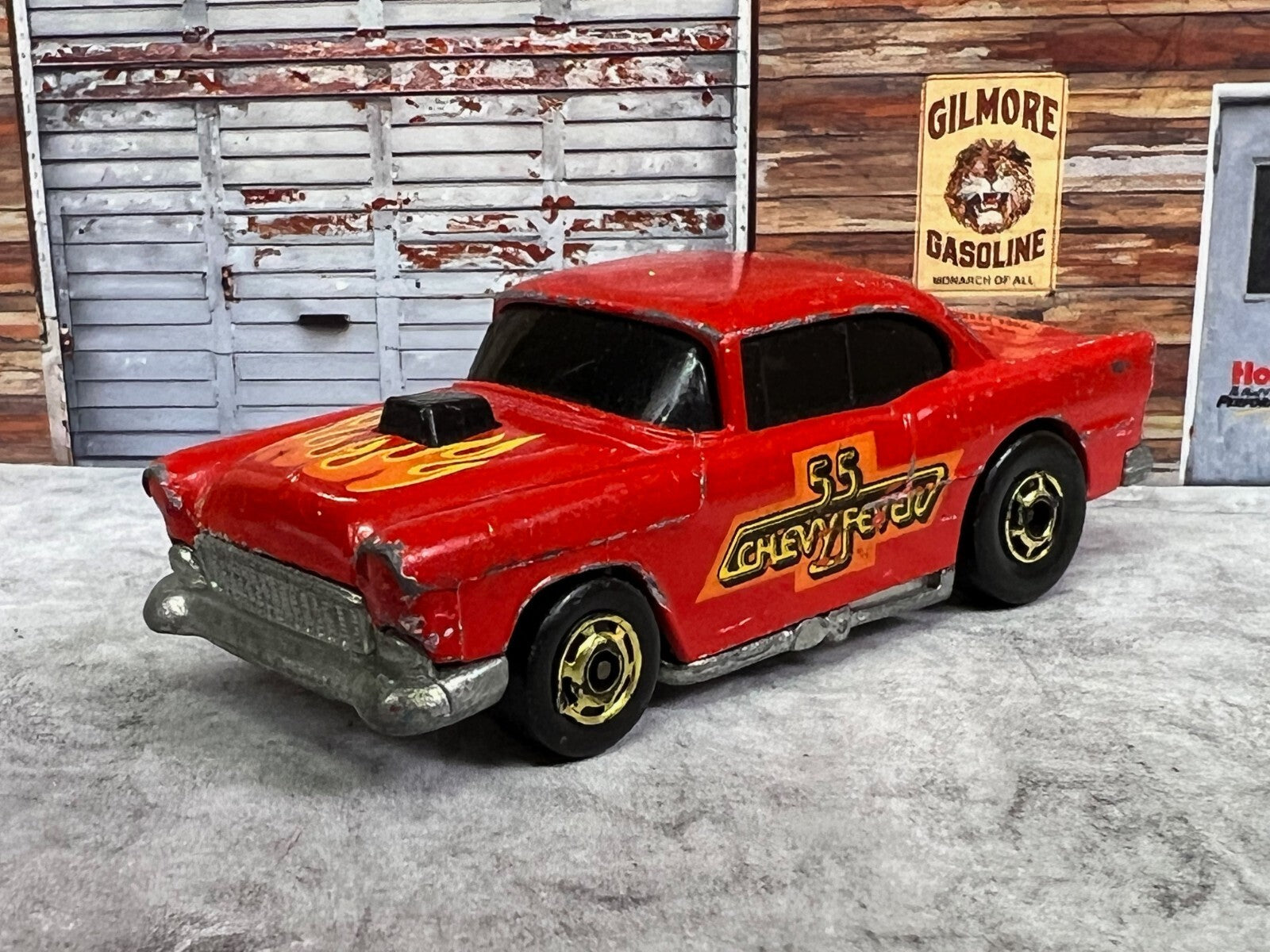 🔥Vintage Hot Wheels Hot Ones ‘55 Chevy Fever 1982 Hong Kong Red W/ Flames C3🔥