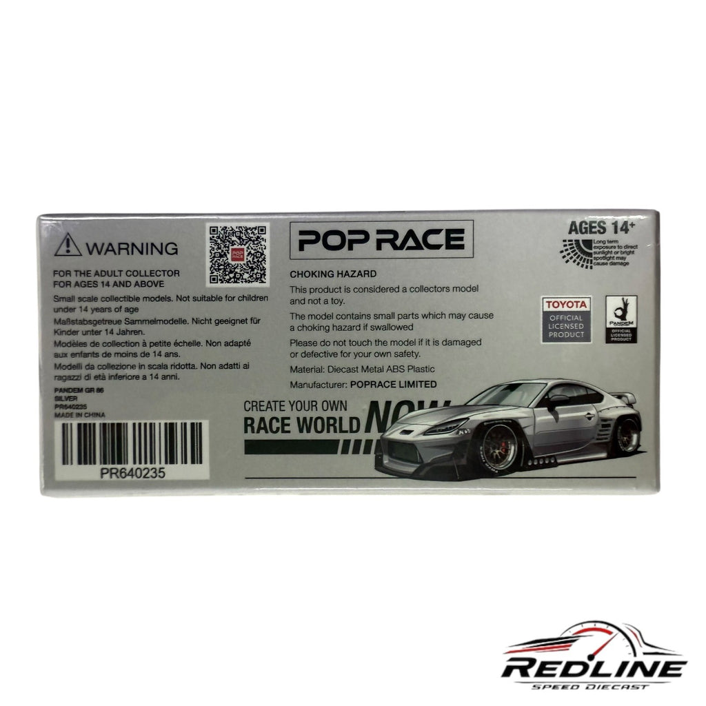 🎌🎌Pop Race Toyota Pandem GR 86 Silver 1:64 SEALED Scale Diecast Car H1🎌🎌