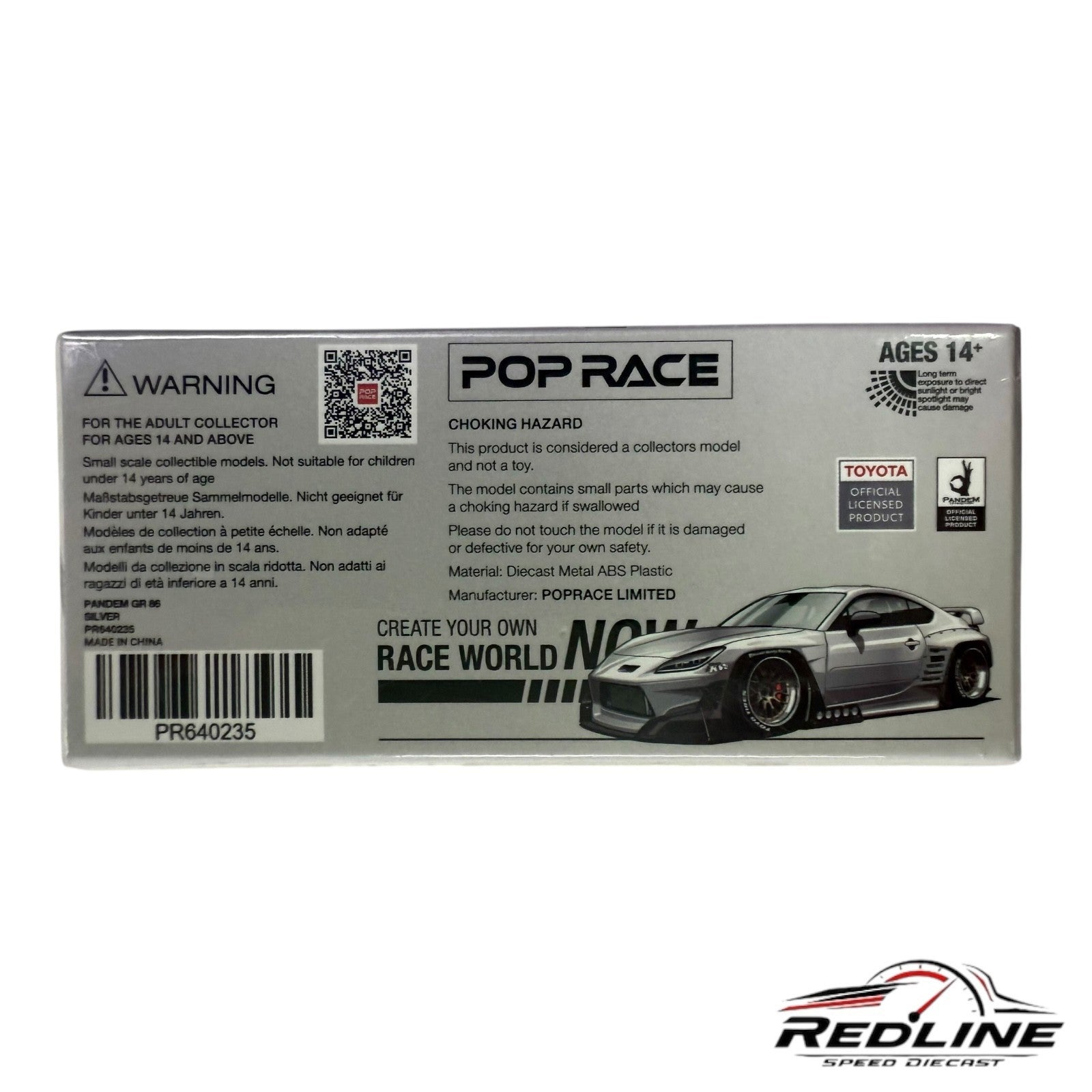 🎌🎌Pop Race Toyota Pandem GR 86 Silver 1:64 SEALED Scale Diecast Car H1🎌🎌