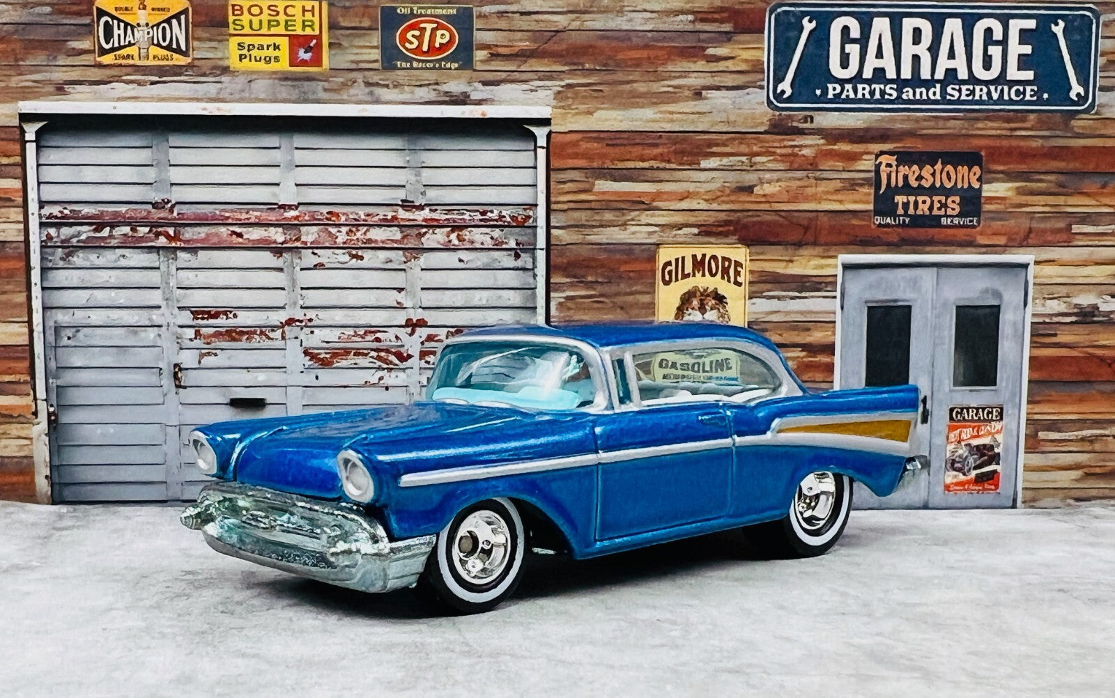 🇺🇸Hot Wheels 2006 Holiday Rods 57 Chevy Bel Air Blue Real Riders C23🇺🇸