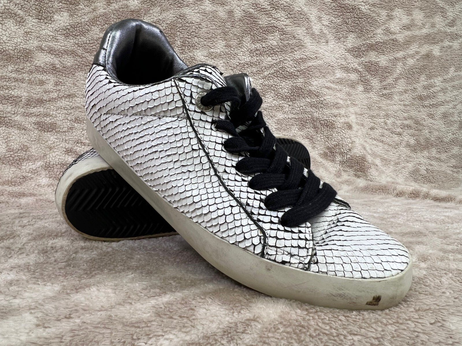 🐍Zadig & Voltaire White Leather Snakeskin Sneakers shoes EU 40  US 9 WOMENS🐍