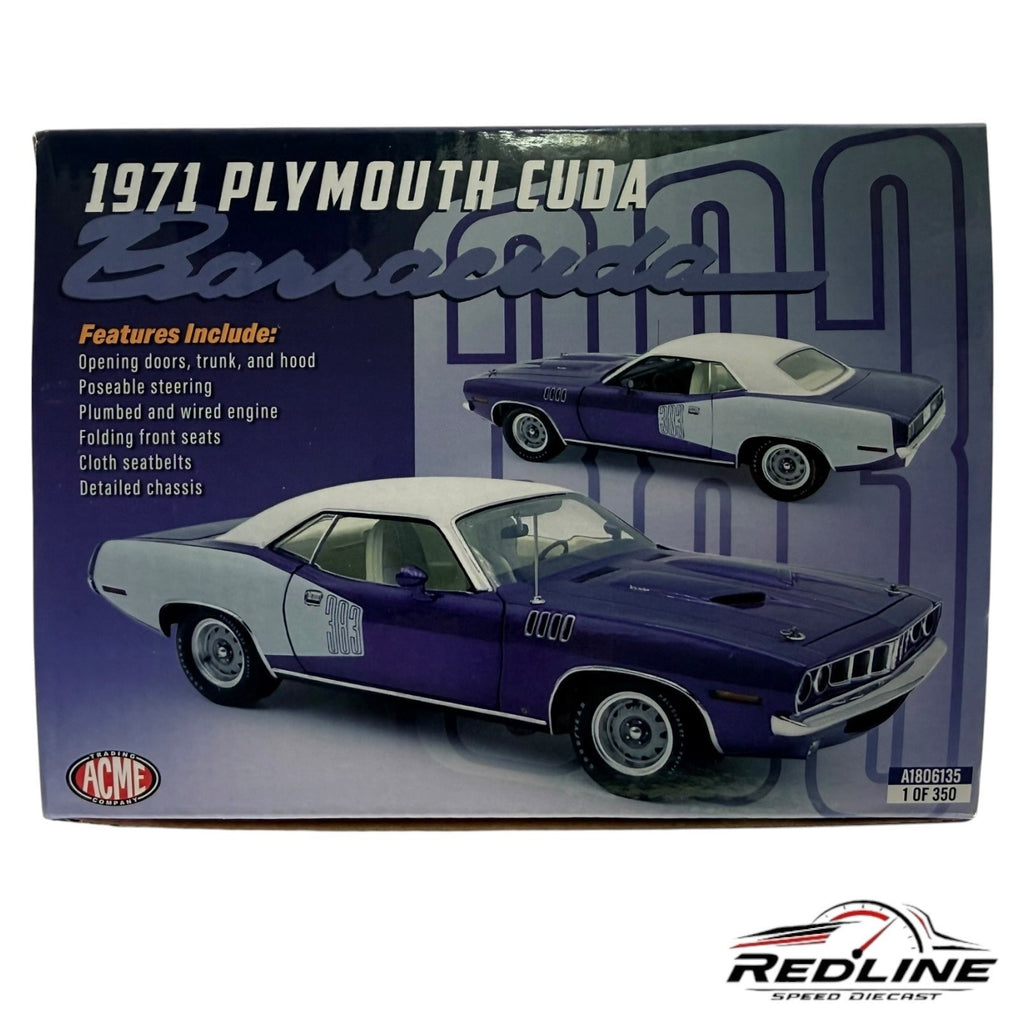 🦅🦅ACME 1971 Plymouth Barracuda 383 Purple White 1:18 C1`🦅🦅