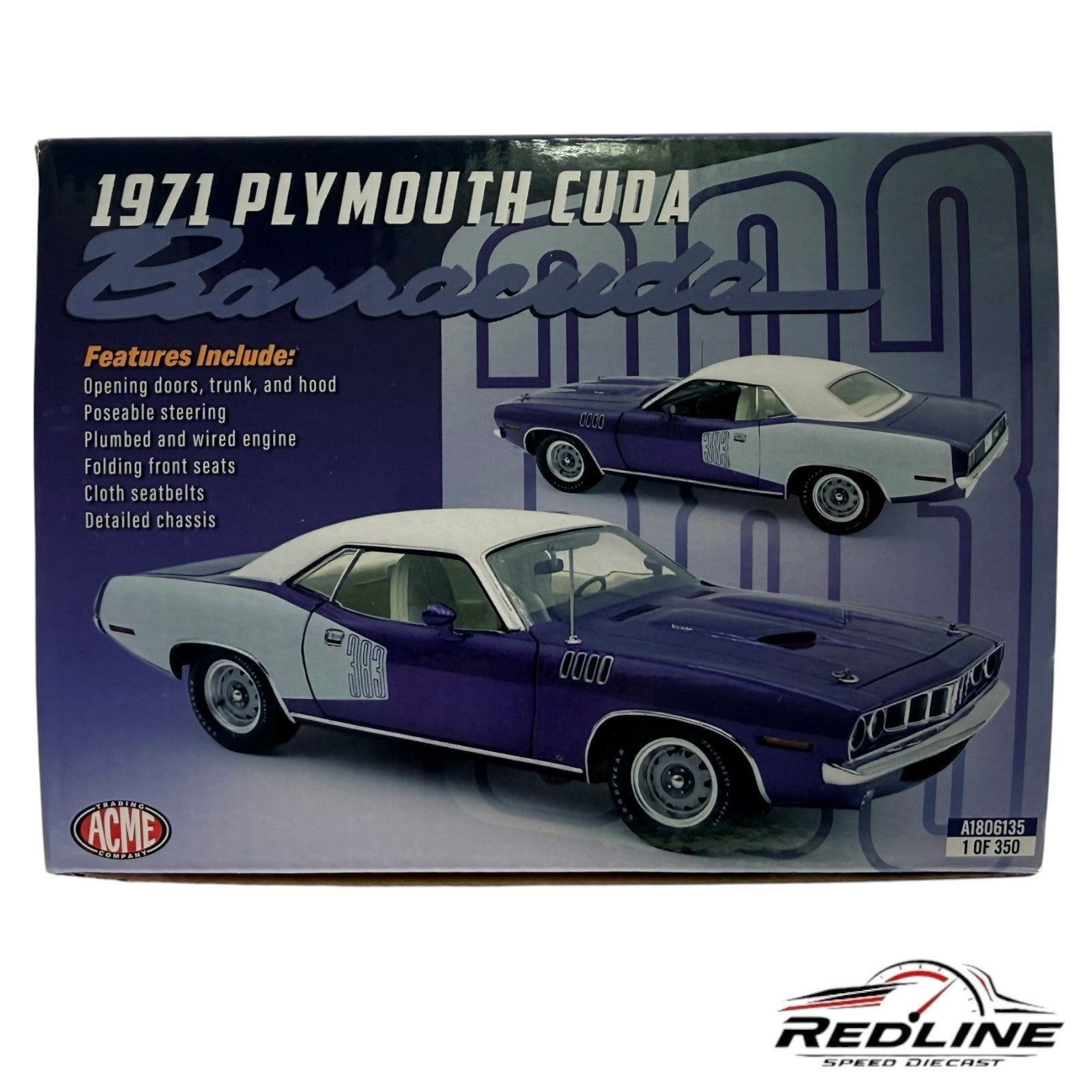 🦅🦅ACME 1971 Plymouth Barracuda 383 Purple White 1:18 C1`🦅🦅