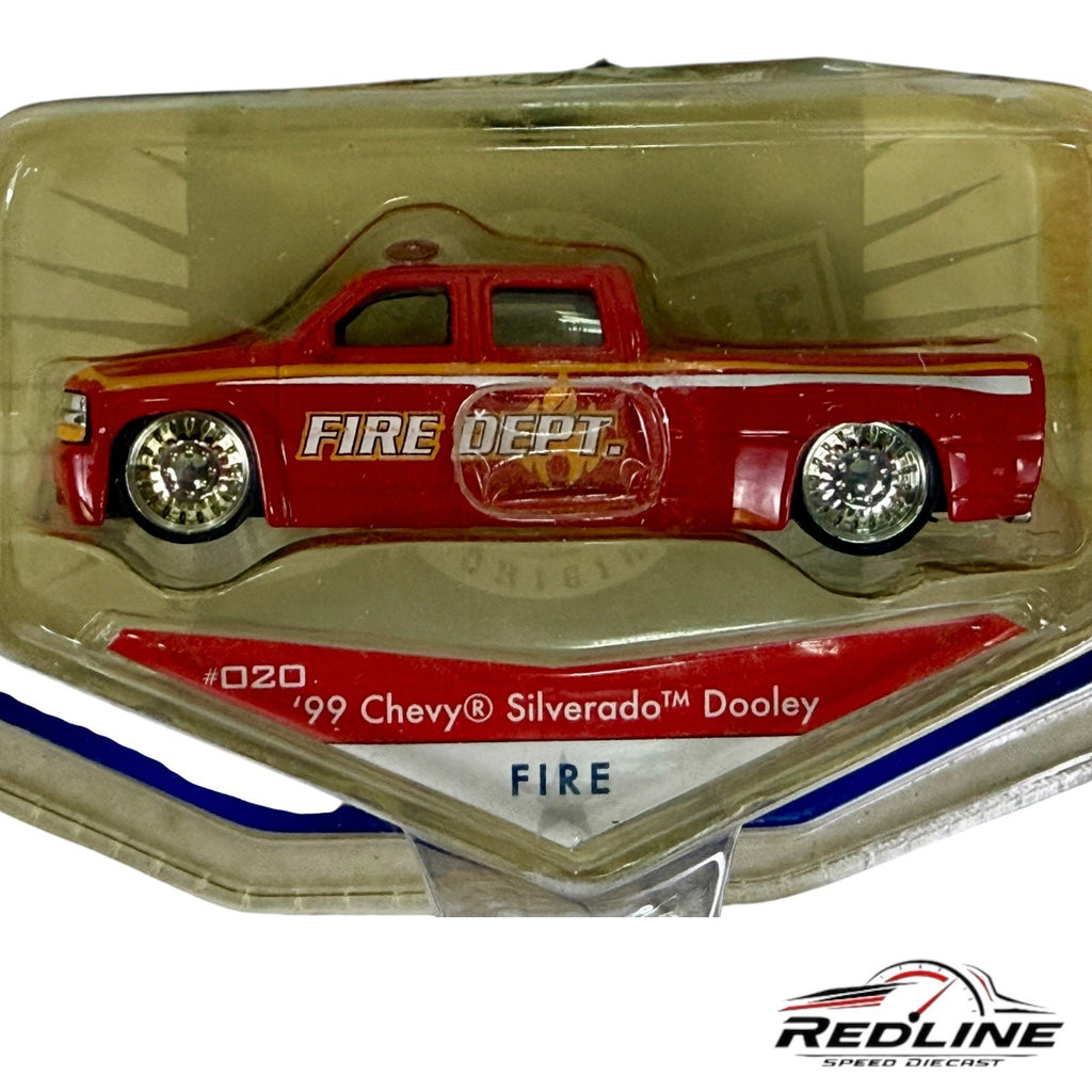 🔥🔥Jada BADGE CITY HEAT '99 Chevy Silverado Dooley Fire Dept. 1:64 H26🔥🔥