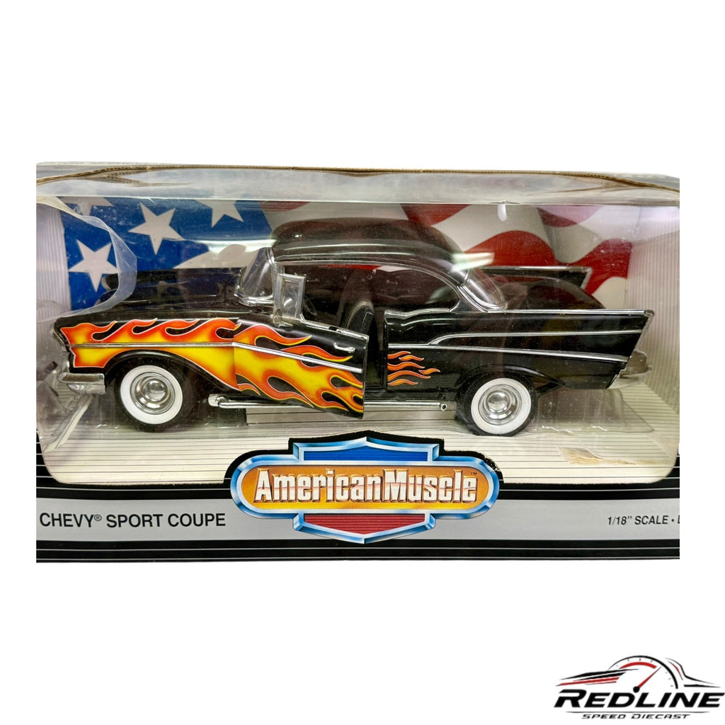 🇺🇸Ertl American Muscle Custom '57 Chevy Sport Coupe Black w/Flames 1:18🇺🇸