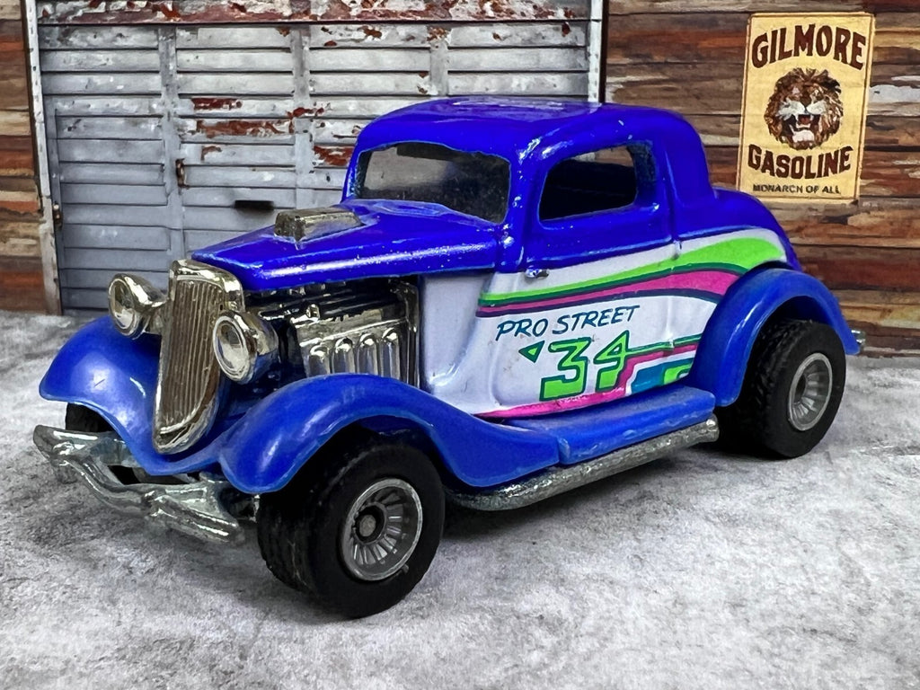 🔥🔥Hot Wheels 34 Pro Street Ford Coupe Cal Custom Blue Real Riders 1979 C1🔥🔥