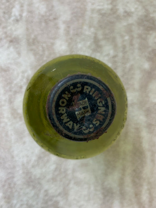Vintage RINGNES SPECIAL Imported Green Glass Beer Bottle w/ Cap Norway EMPTY BB2