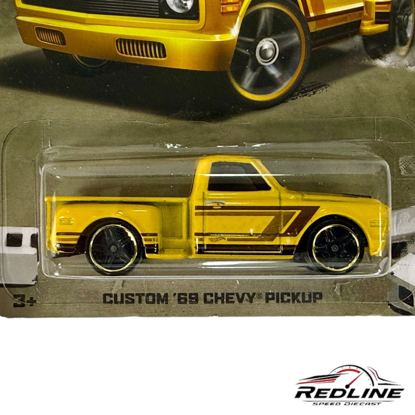 🇺🇸🇺🇸Hot Wheels Custom '69 Chevy Pickup Yellow Rad Trucks 2/8 H6🇺🇸🇺🇸