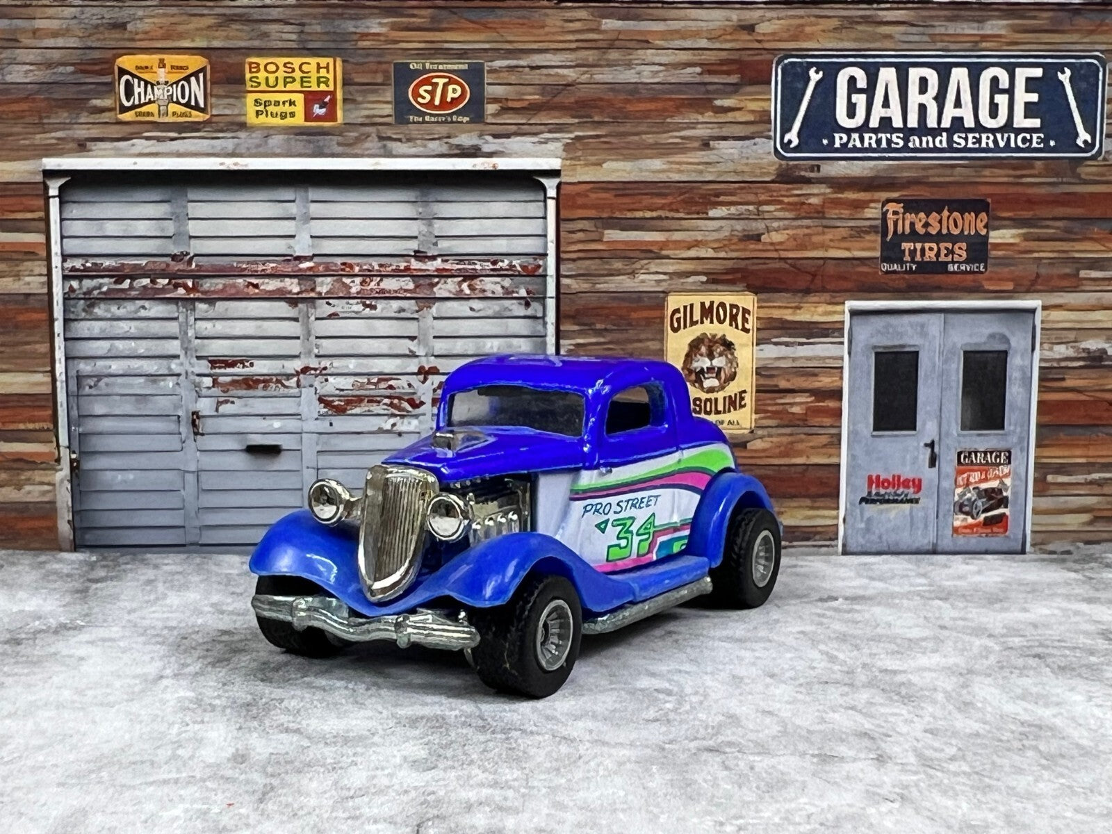 🔥🔥Hot Wheels 34 Pro Street Ford Coupe Cal Custom Blue Real Riders 1979 C1🔥🔥