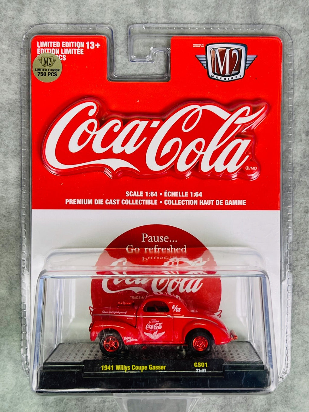 🔥M2 Machines Coca Cola 1941 Willys Coupe Gasser GS01 21-03 CHASE 1/750 H28🔥