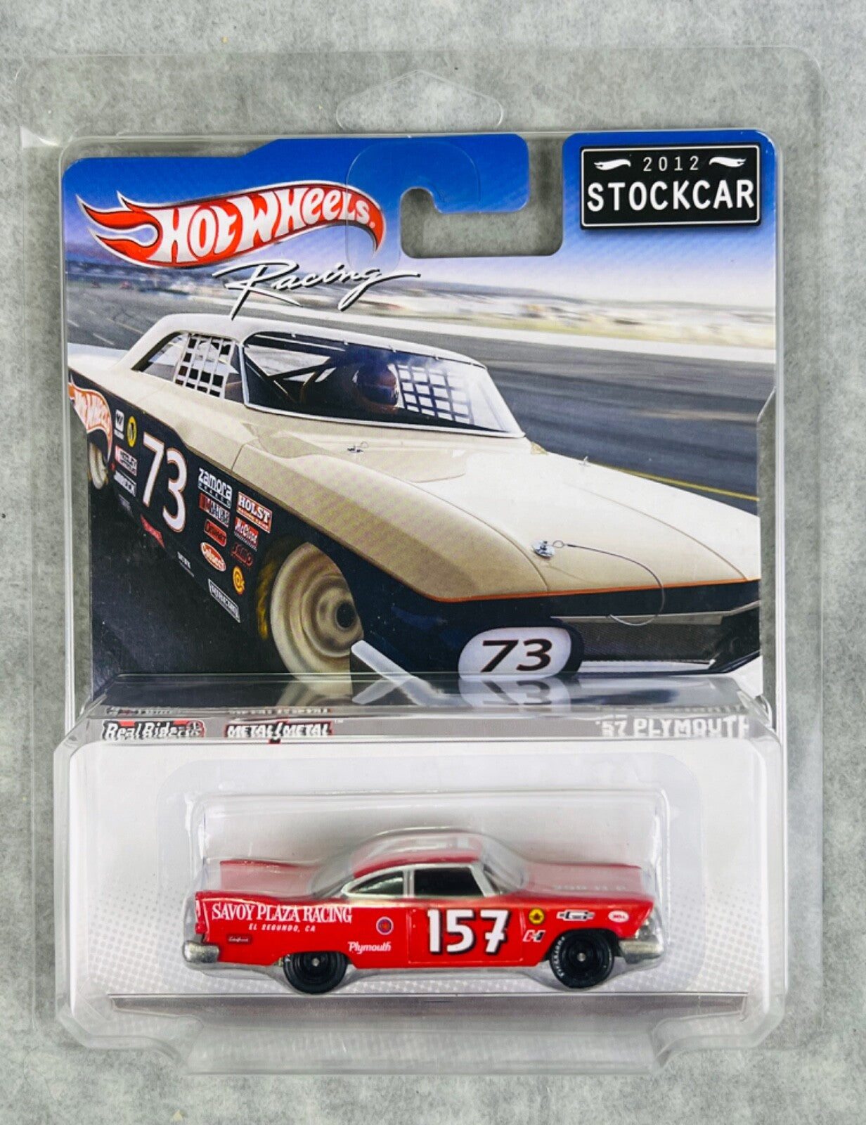 🏁🏁 Hot Wheels Racing 2012 Stockcar '57 Plymouth Red Real Riders 🏁🏁