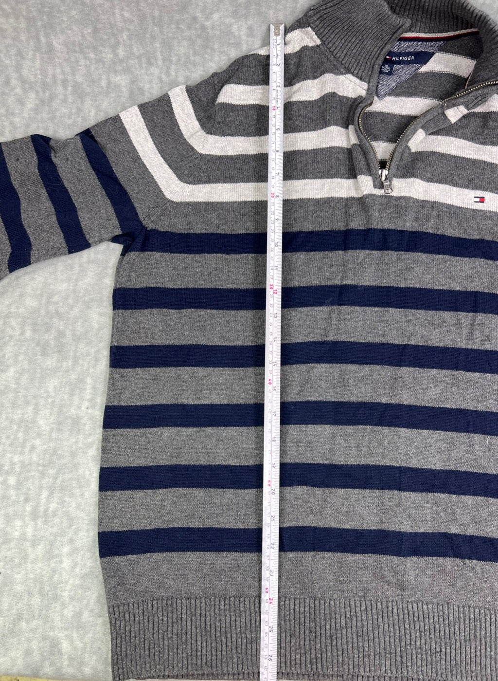 🔥🔥🔥Tommy Hilfiger  Mens X-Large Striped  1/4 ZIP Long Sleeve Sweater🔥🔥🔥