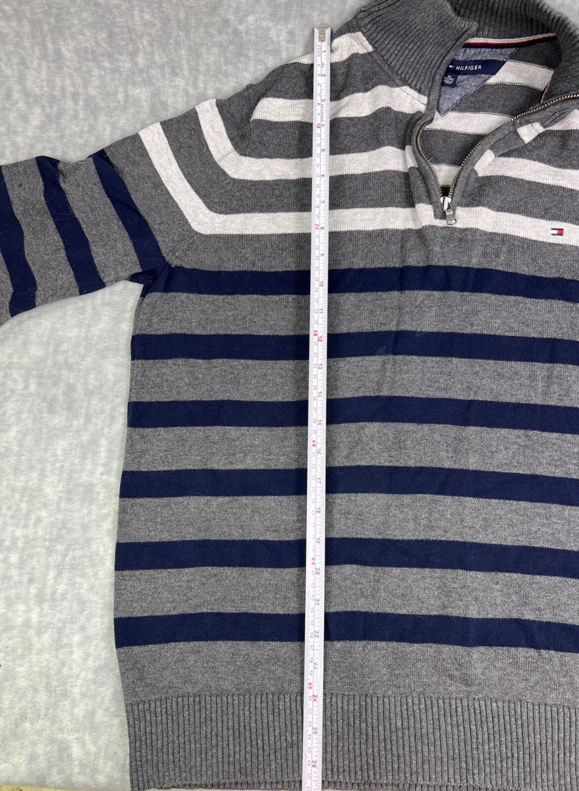 🔥🔥🔥Tommy Hilfiger  Mens X-Large Striped  1/4 ZIP Long Sleeve Sweater🔥🔥🔥