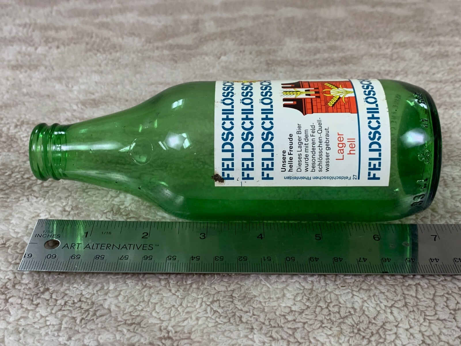*****Vintage Feldschlosschen  Green Beer Bottle Glass Empty Barware BB01********