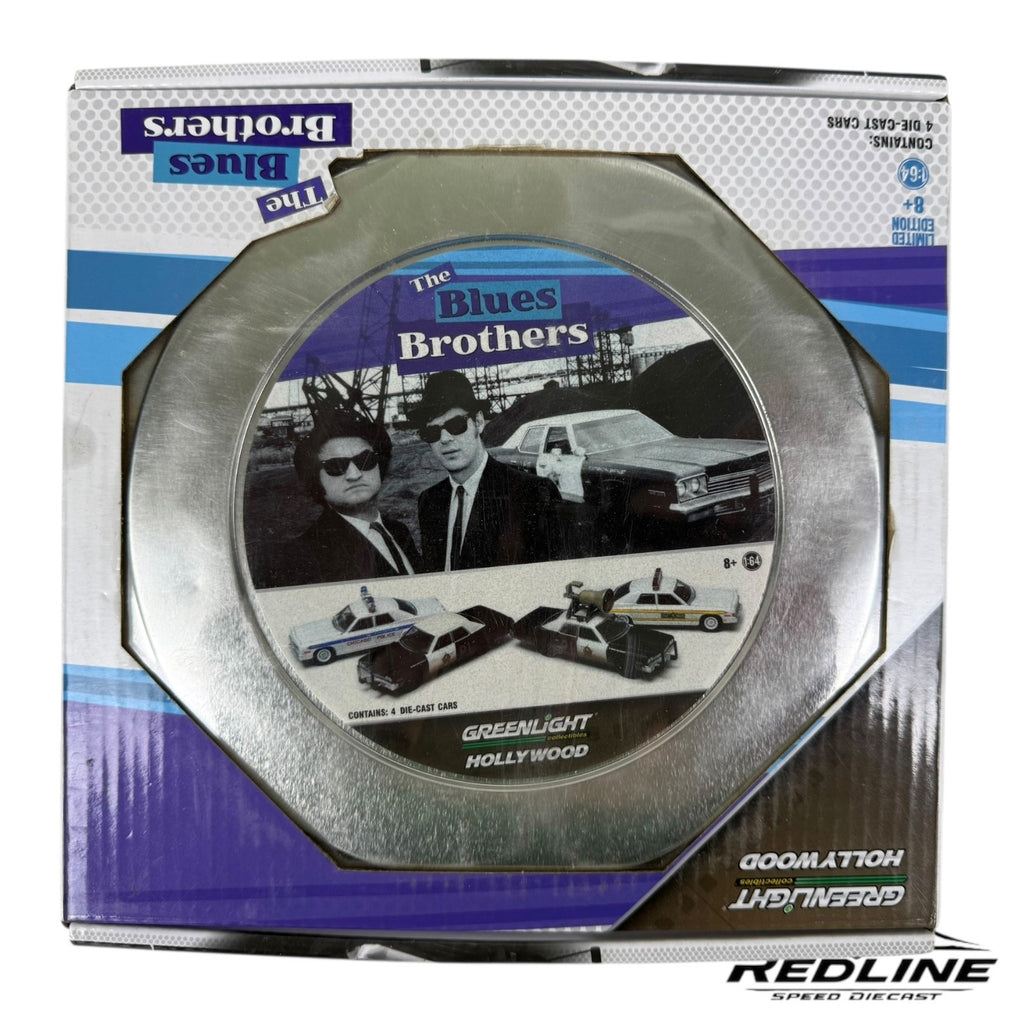 🔥🔥Greenlight BLUE BROTHERS 4-Car Collector Set Film Reel Case 1:64 A2🔥🔥