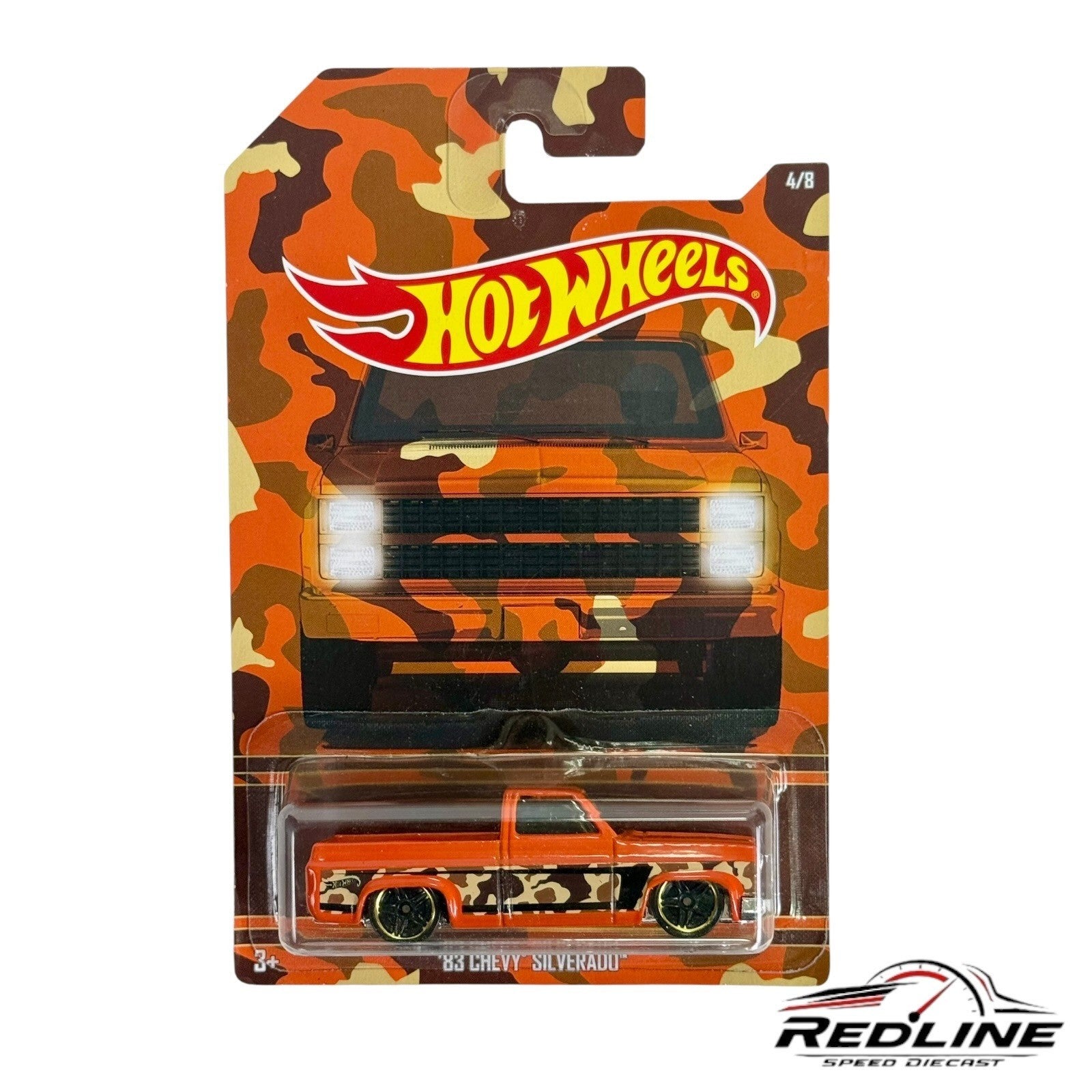 🇺🇸Hot Wheels'83 Chevy Silverado Camo Orange Camouflage Trucks #4/8 H33🇺🇸