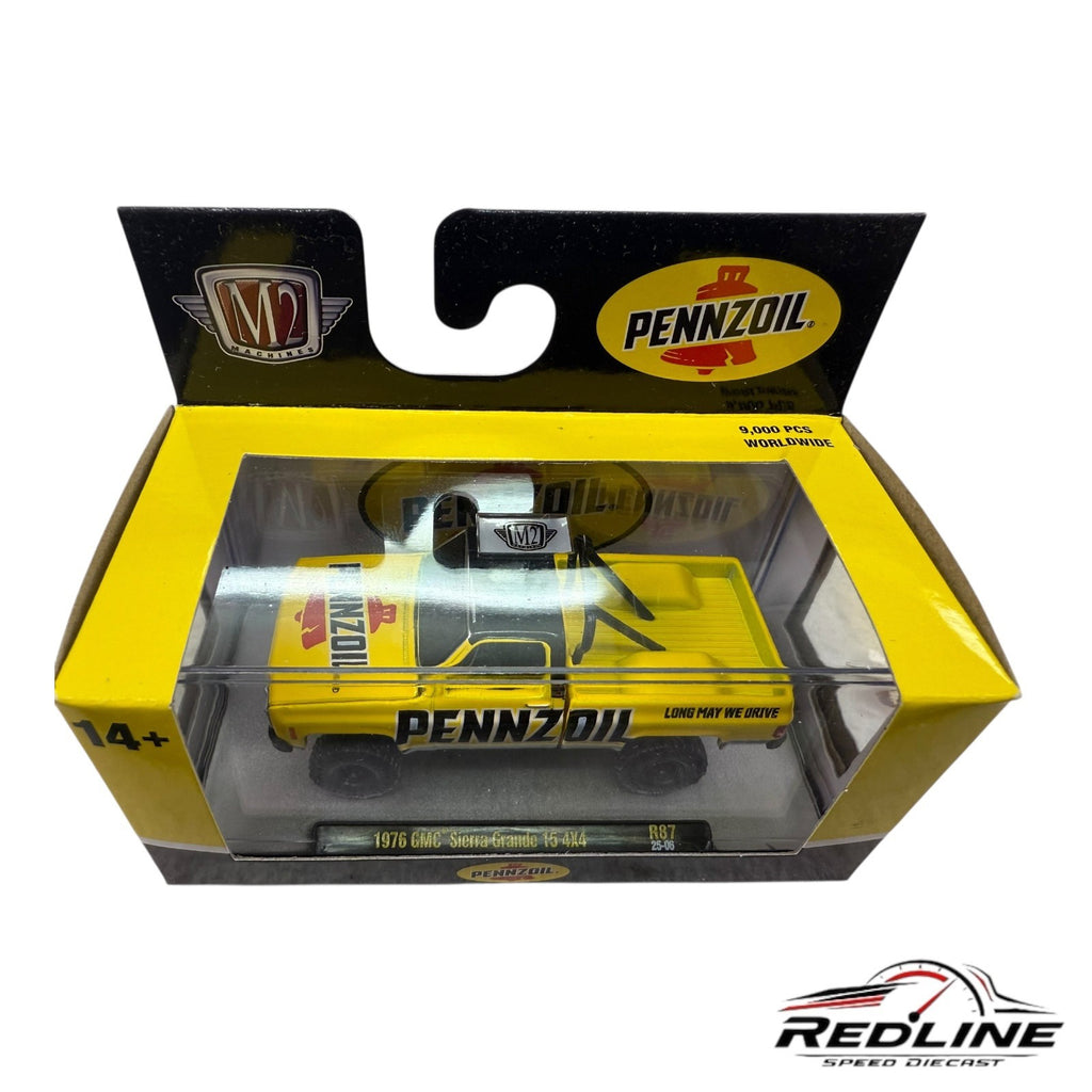 🇺🇸M2 Machines 1976 GMC Sierra Grande 15 4x4 R87 25-06 Pennzoil H36🇺🇸