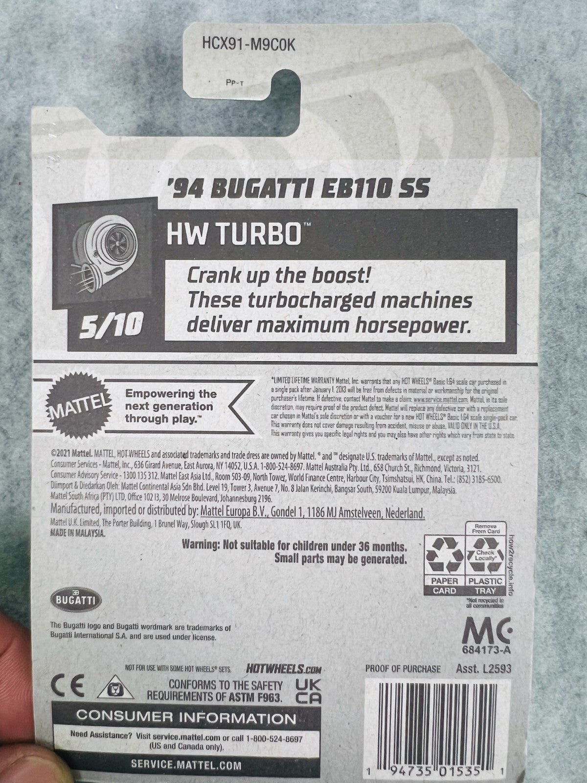 🔥🔥🔥 Hot Wheels '94 Bugatti EB110 SS Silver HW Turbo H30🔥🔥🔥