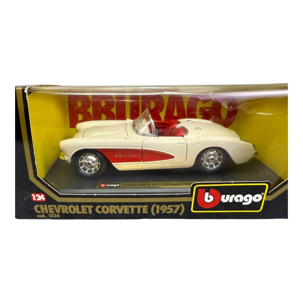 🇺🇸🇺🇸Burago 1957 Chevrolet Corvette White & Red Boxed🇺🇸🇺🇸