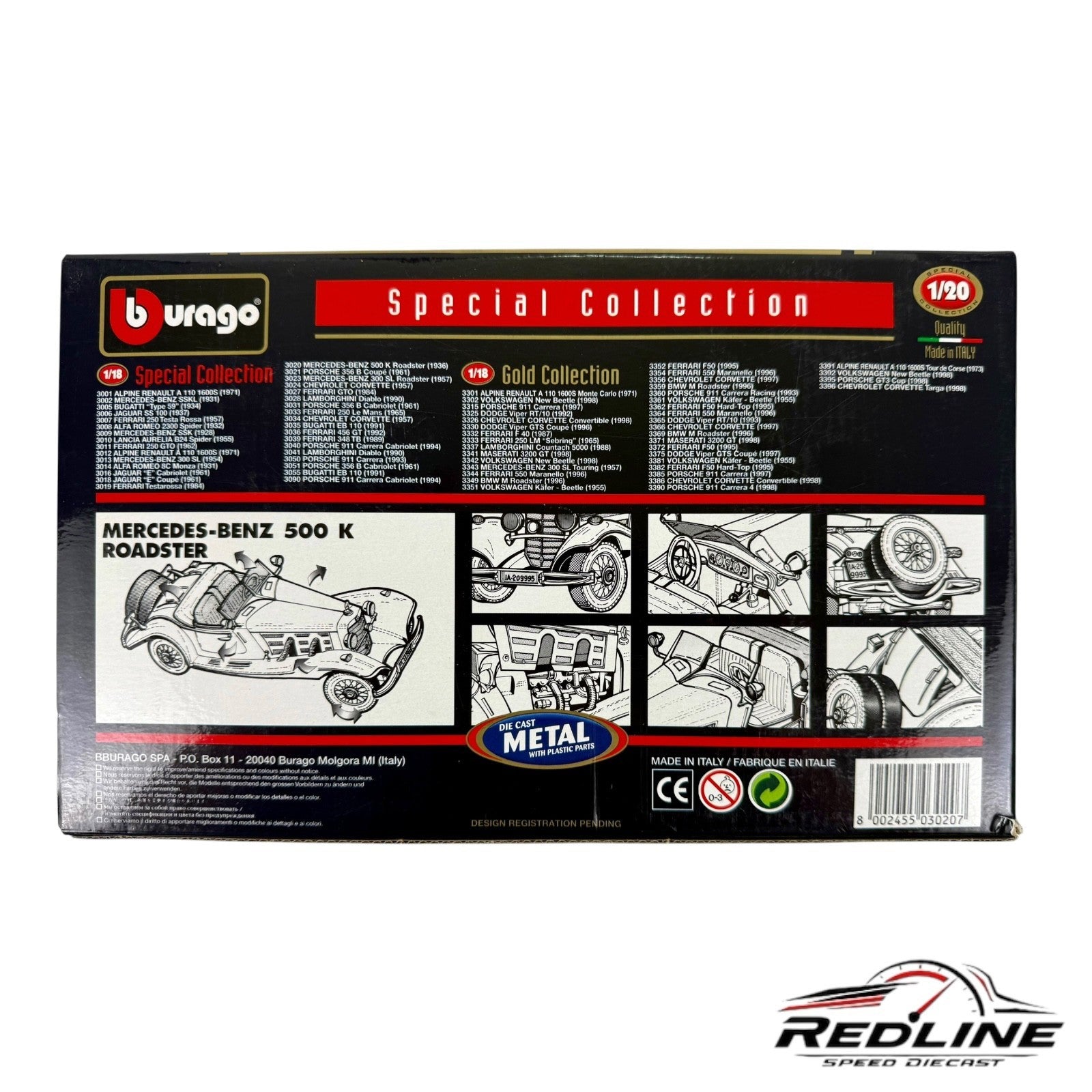 🇩🇪🇩🇪 Bburago Mercedes-Benz 500 K Roadster Red 1936 1:20🇩🇪🇩🇪