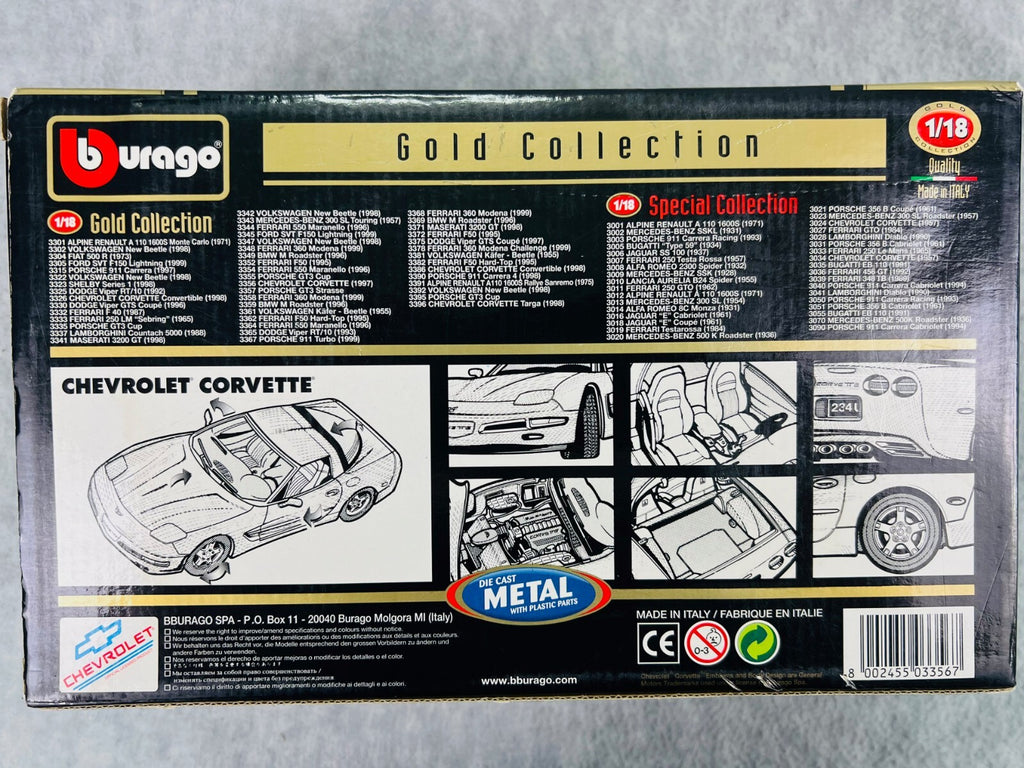 🇺🇸🇺🇸Burago 1997 Chevrolet Corvette YELLOW Die Cast Car 1:18🇺🇸🇺🇸