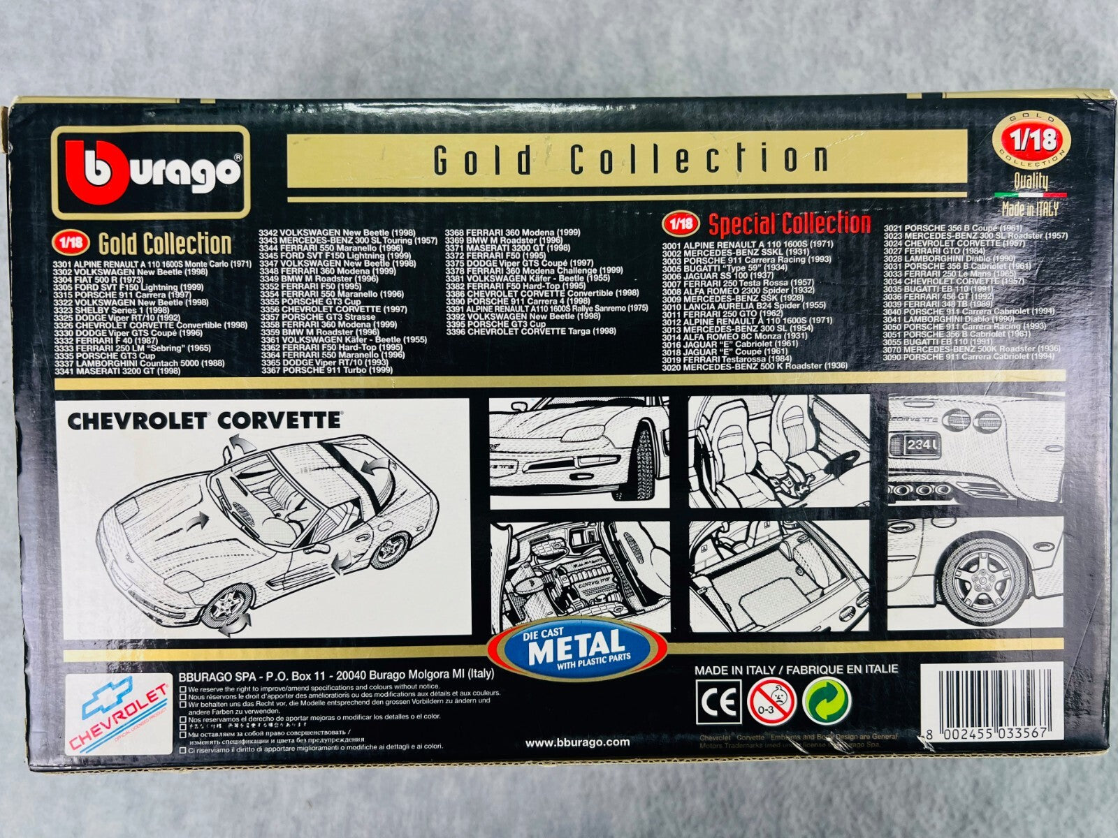 🇺🇸🇺🇸Burago 1997 Chevrolet Corvette YELLOW Die Cast Car 1:18🇺🇸🇺🇸