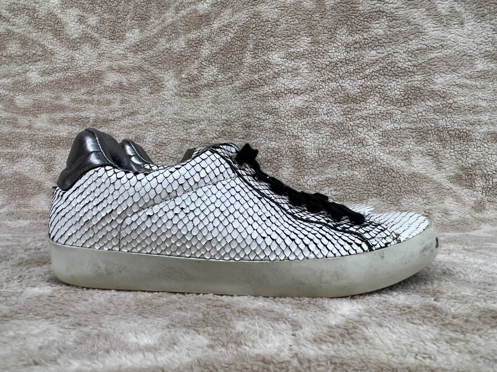 🐍Zadig & Voltaire White Leather Snakeskin Sneakers shoes EU 40  US 9 WOMENS🐍