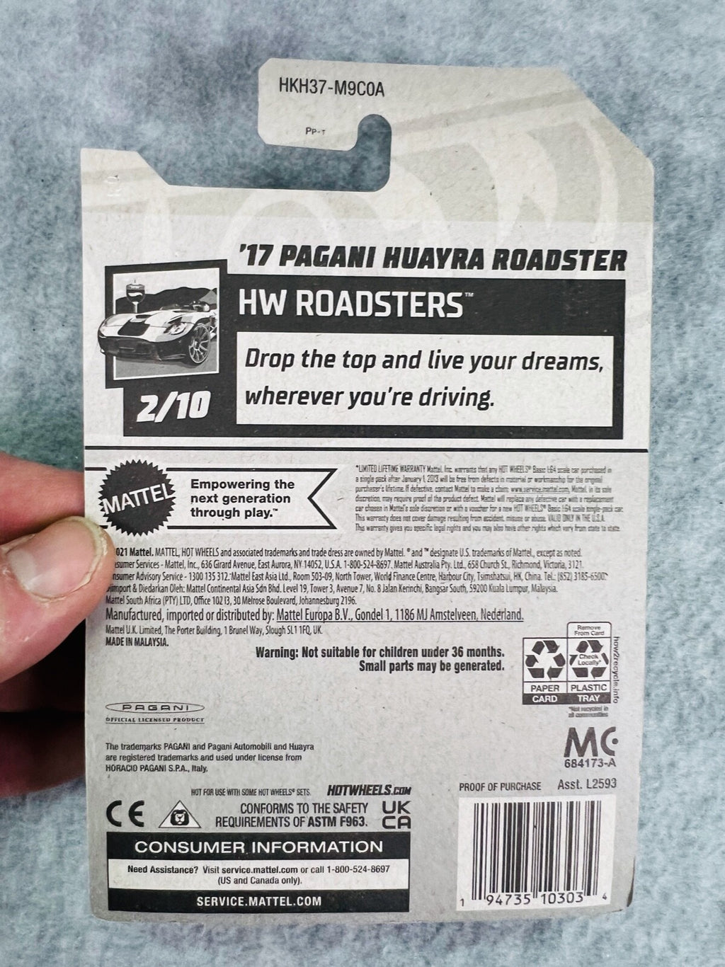 🇮🇹🇮🇹Hotwheels '17 Pagani Huayra Roadster #13/250 HW Roadsters H24🇮🇹🇮🇹
