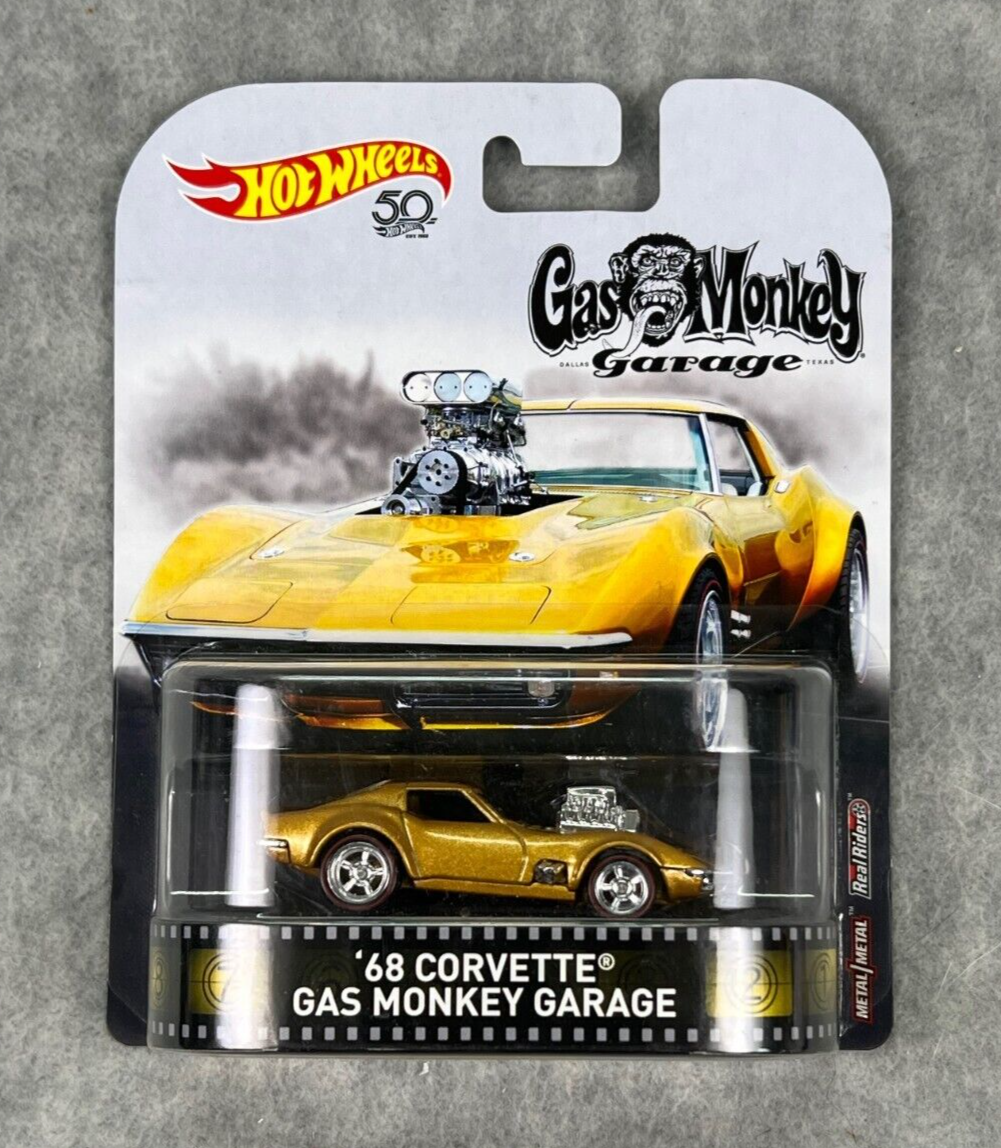 🇺🇸Hot Wheels Retro Entertainment '68 Corvette Gas Monkey Garage Gold H33🇺🇸