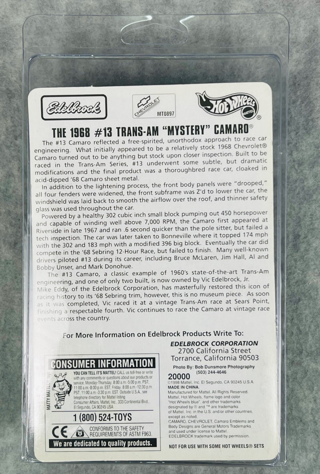 🇺🇸🇺🇸Hot Wheels Special Edition Edelbrock '68 Trans Am Camaro H26🇺🇸🇺🇸