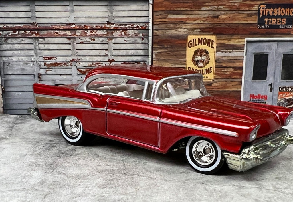 🇺🇸Hot Wheels 2006 Holiday Rods 57 Chevy Bel Air Red Real Riders C23🇺🇸