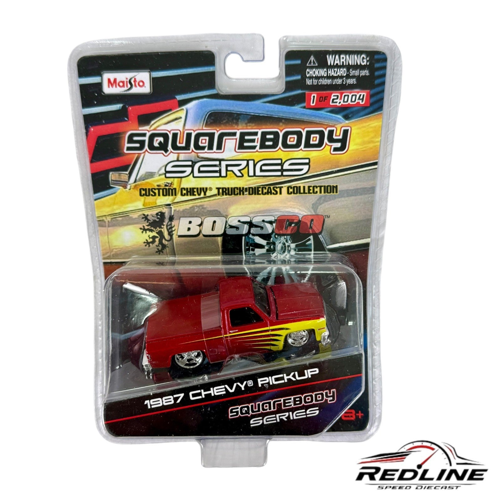 🔥🔥Maisto BossCo SQUAREBODY SERIES 1987 Chevy Silverado Red/Yellow H29🔥🔥