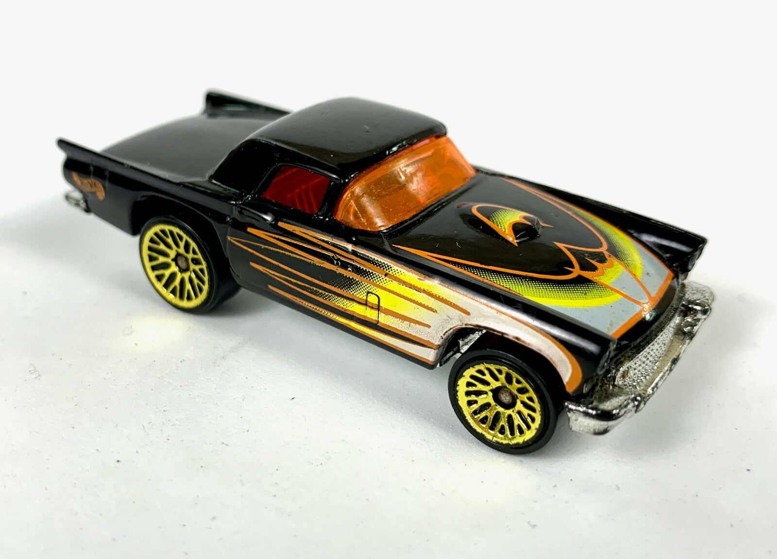 1977 Hotwheels Thailand 57 T-BIRD Rare Black W/ Yellow Flames LOOSE DIECAST 1/64