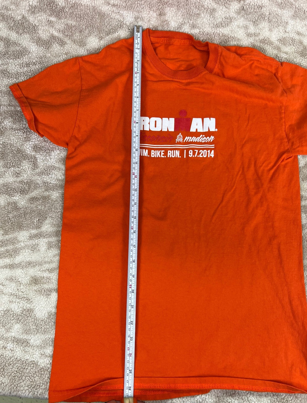 🔥🔥🔥Ironman 2014 Madison WI Swim Bike Run Mens Small Orange U🔥🔥🔥