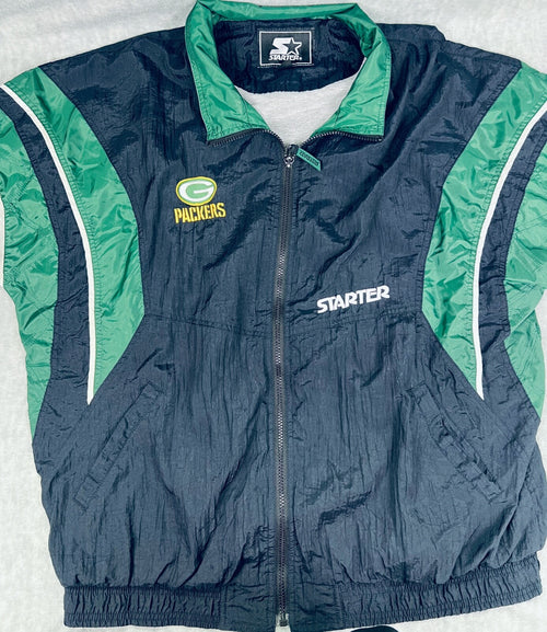 Vintage NFL STARTER Green Bay Packers Full Zip-Up Windbreaker Men's Sz XL