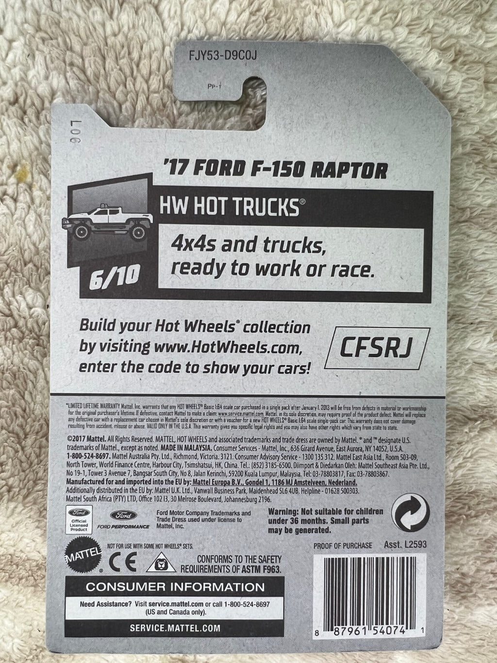 🇺🇸🇺🇸Hotwheels '17 FORD F-150 RAPTOR  175/365 HW HOT TRUCKS HW19🇺🇸🇺🇸