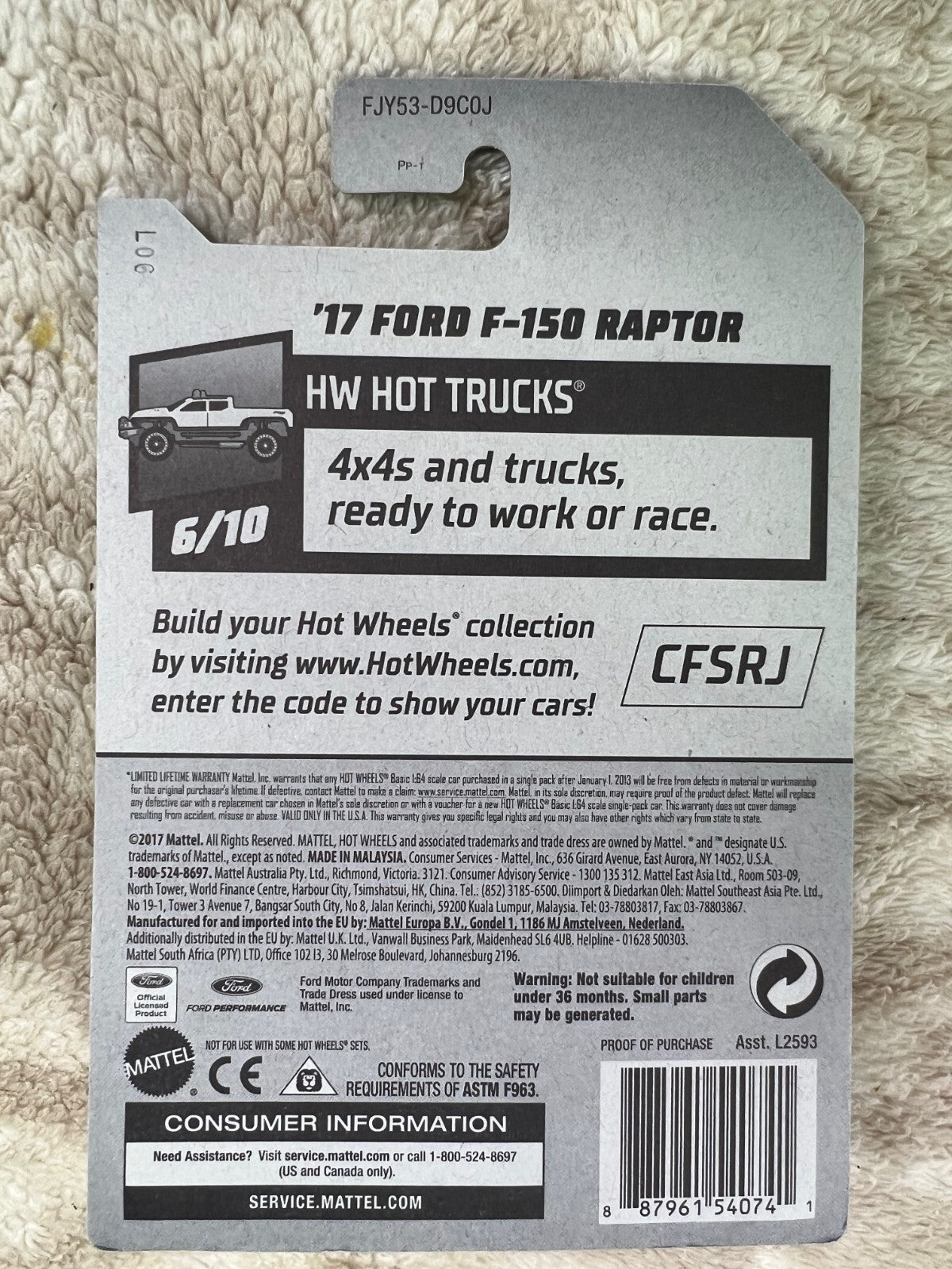 🇺🇸🇺🇸Hotwheels '17 FORD F-150 RAPTOR  175/365 HW HOT TRUCKS HW19🇺🇸🇺🇸