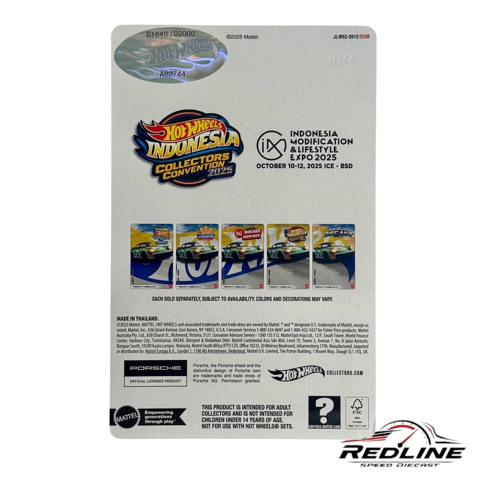 Hot Wheels Indonesia Collectors Convention 2025 Porsche 911 Carrera RS 1640/2000