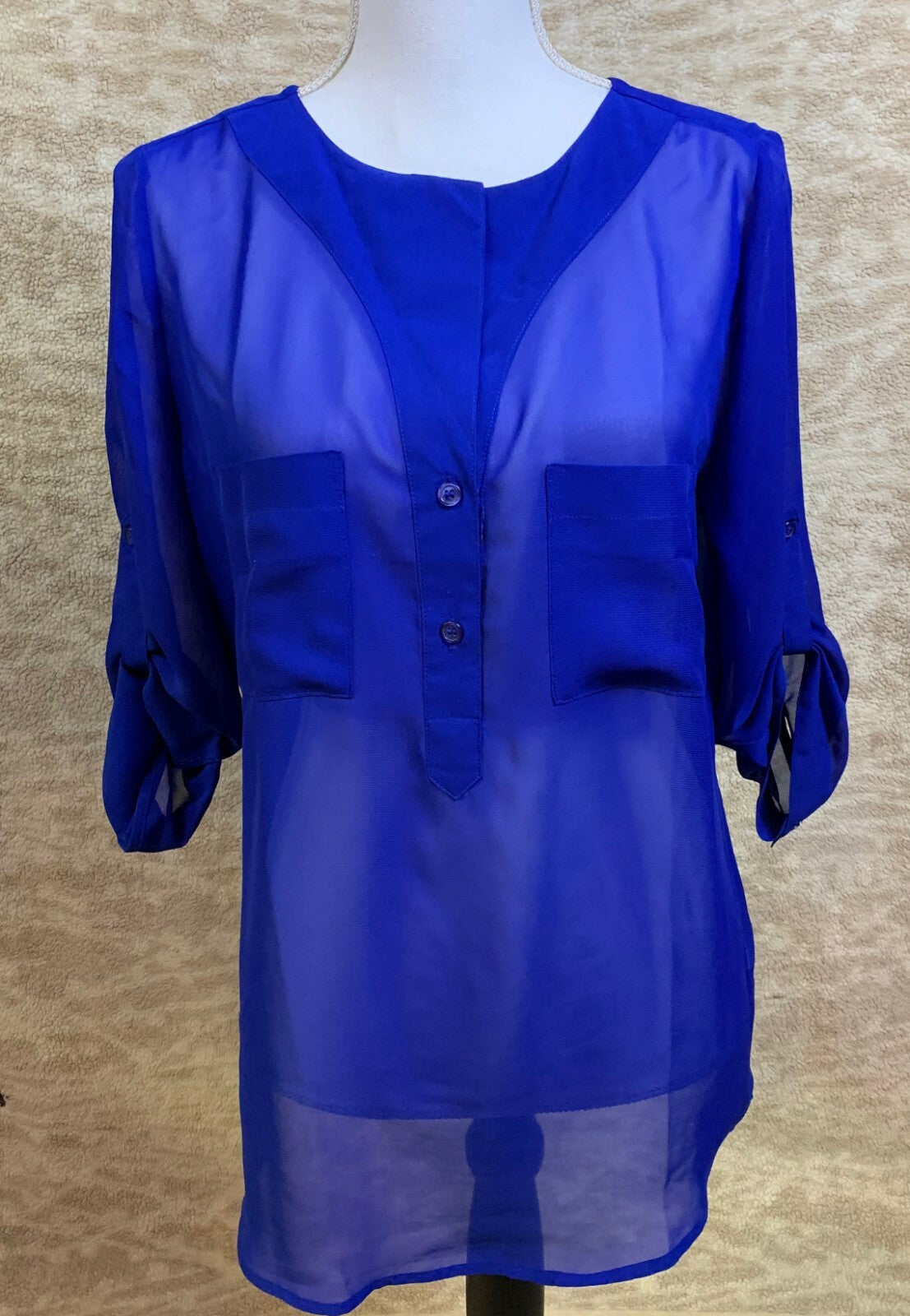 Maurices~Blue Button Down V-neck Top Blouse~Womens Size Medium